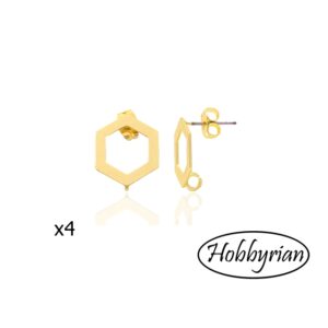 Öronstift Hexagon med ögla 13x15mm Guldpläterat 24K 4st