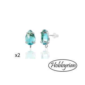 Öronstift Isblå Kristalldroppe med ögla 14x8mmmm silverfärgade 2st