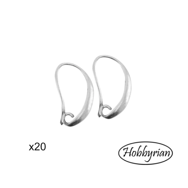 Earhooks Kidney shaped 19mm Silver coated 4pcs