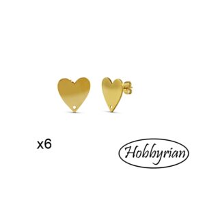 Öronstift Hjärta med hål 16x5mm Guldpläterat 14K 6st