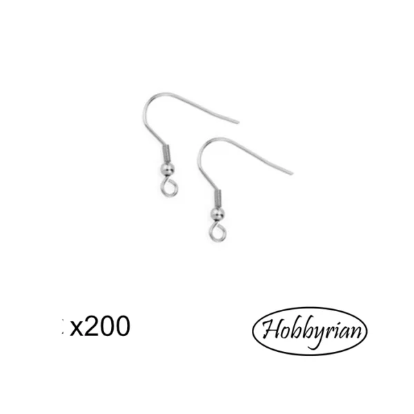 Öronkrokar rostfritt stål Rhodium pläterade 200st